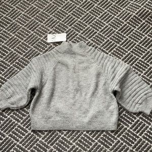 Zara Women Grey Knit Sweater 3/4 Sleeves Boxy Crop Top S